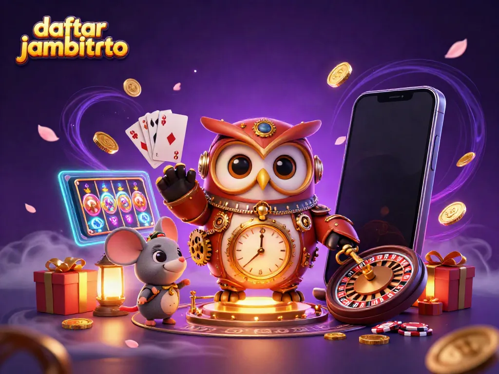 Experience daftar jambitoto with a vibrant 3D casino adventure themed illustration.