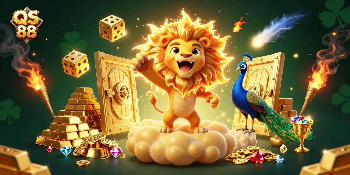 Experience the thrilling QS 88 casino gaming atmosphere with vibrant elements and our iconic sun lion.