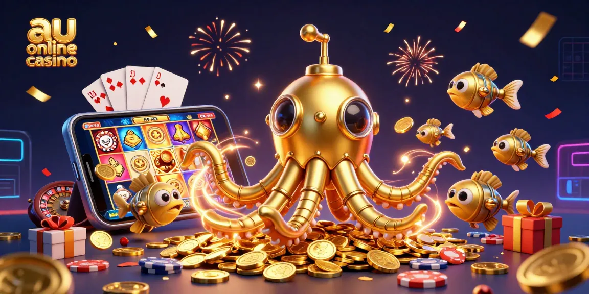 Play thrilling reels at au online casino with colorful slot games, golden coins, and festive celebration.