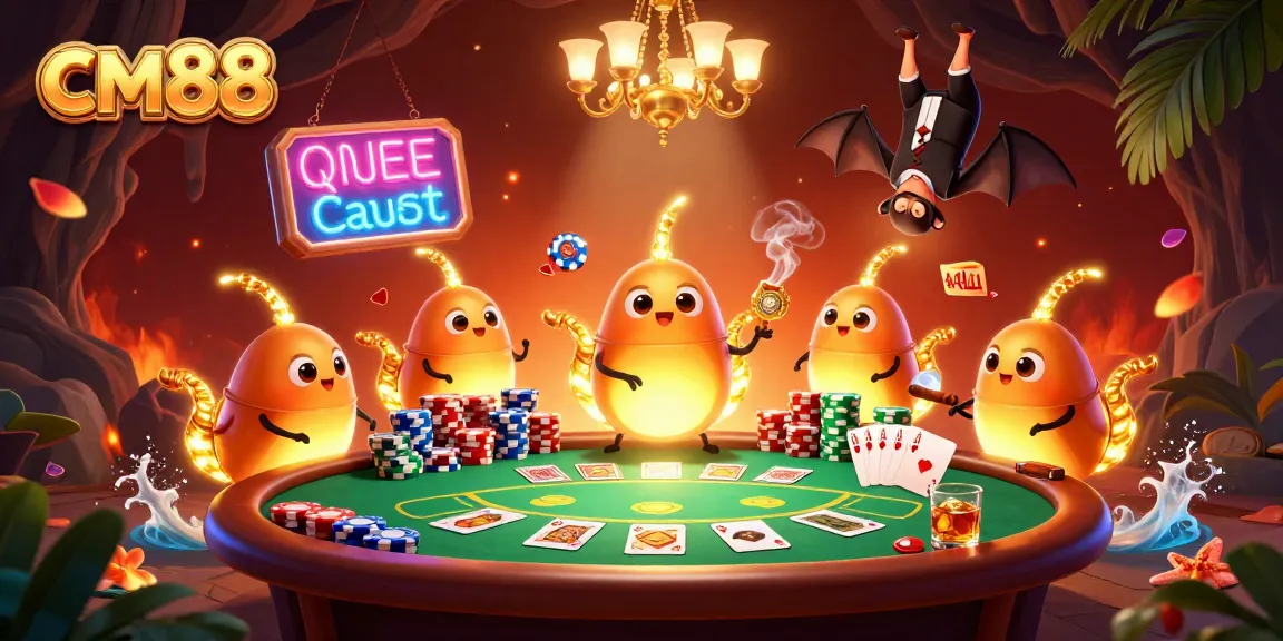 Experience thrilling poker games at cm88 with vibrant glowworms lighting up a dynamic casino scene.