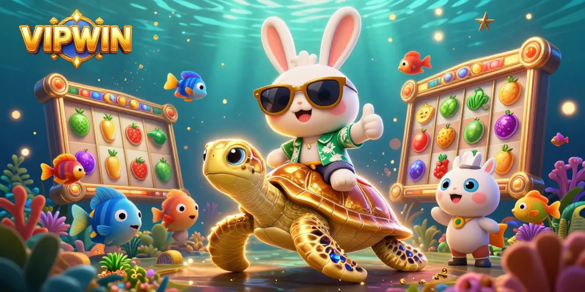Experience VIPWIN thrill with adorable characters in a vibrant online casino scene.