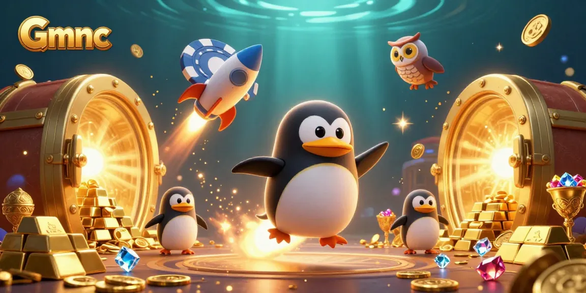 Experience thrilling gameplay with Gmnc as a golden penguin blasts towards a casino space station.
