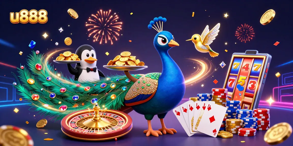 Experience thrilling wins with u888 at a vibrant 3D casino filled with animated characters and sparkling casino elements.