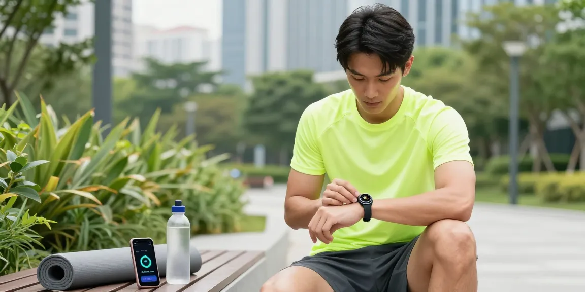Active athlete monitoring health metrics with a smart ring during a jog in an urban park.