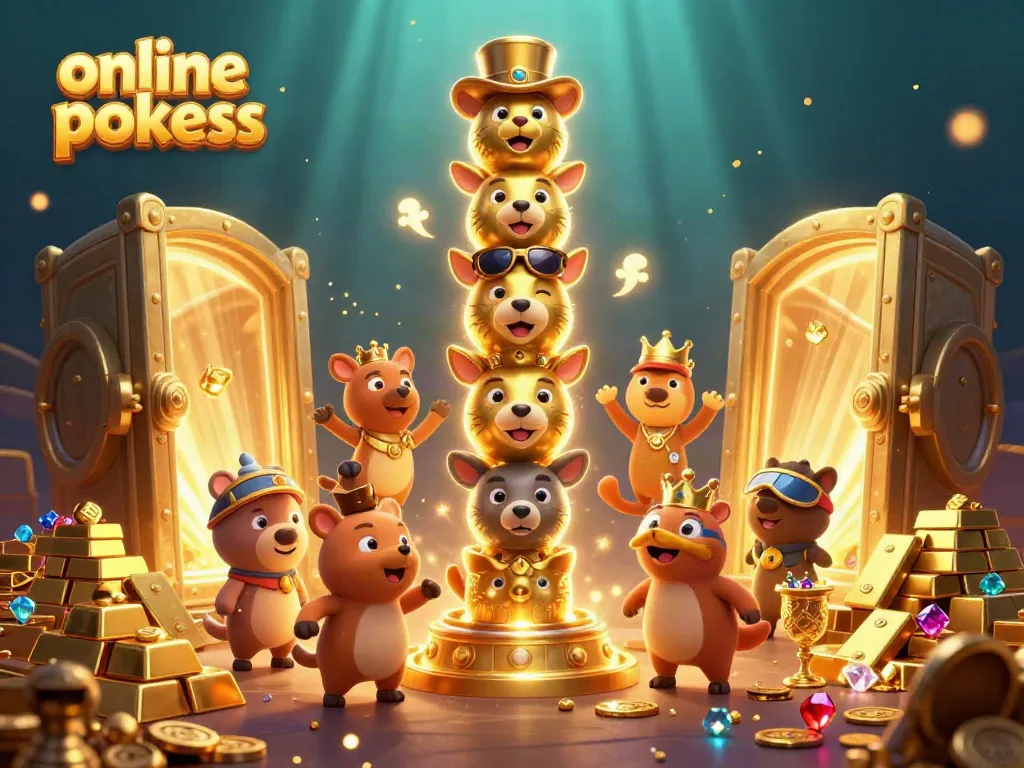 Experience the thrill of online pokies surrounded by magical totem figures and treasure in this vibrant 3D scene.