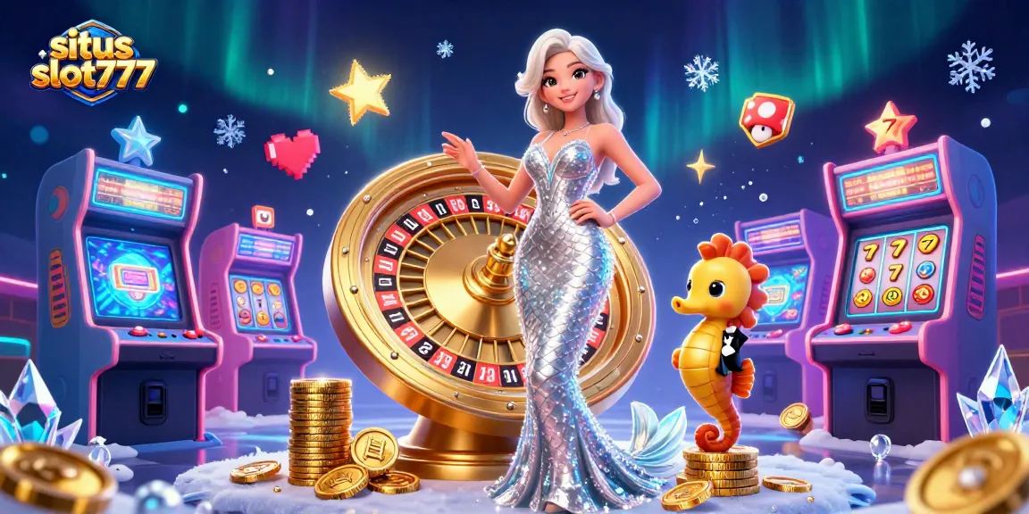 Engage with situs slot777 at an exciting casino scene showcasing vibrant games and a glamorous mermaid.