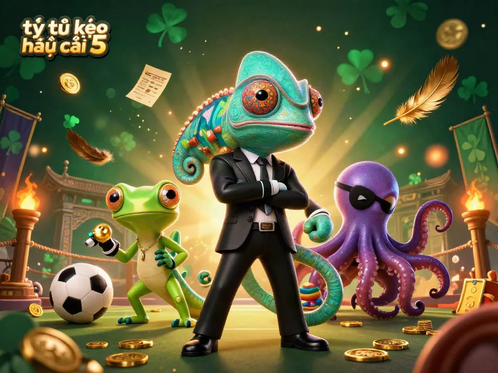 Experience thrilling sports betting with tỷ lệ kèo nhà cái 5 in a vibrant 3D scene featuring colorful characters and dynamic elements.