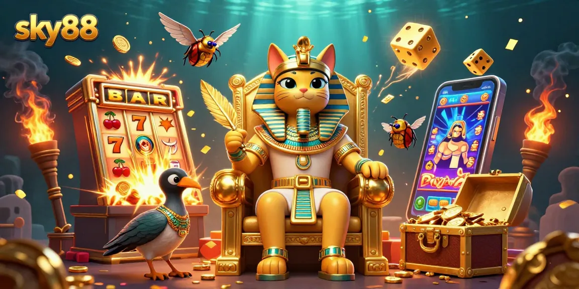 Experience sky88's thrilling jackpot wins with the pharaoh cat, golden treasures, and dynamic casino elements.