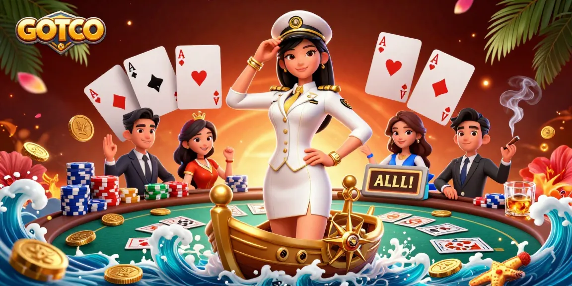 Terlibatlah dengan slot GOTOTO di lanskap perjudian fantasi 3D yang cerah, dipenuhi dengan koin emas dan elemen poker.