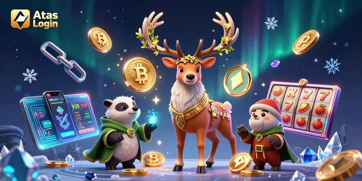Engage with Atas Login for seamless casino access, featuring a vibrant illustration of gaming elements and characters.