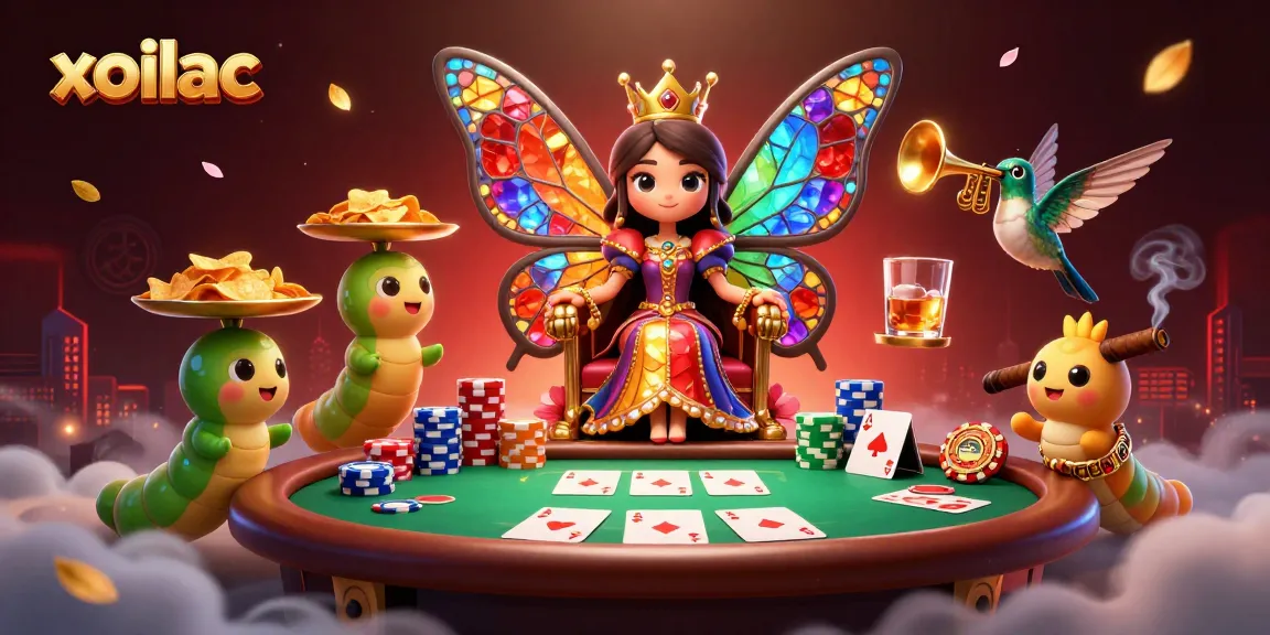 Experience the excitement of xoilac with a vibrant poker scene featuring a queen and her companions.