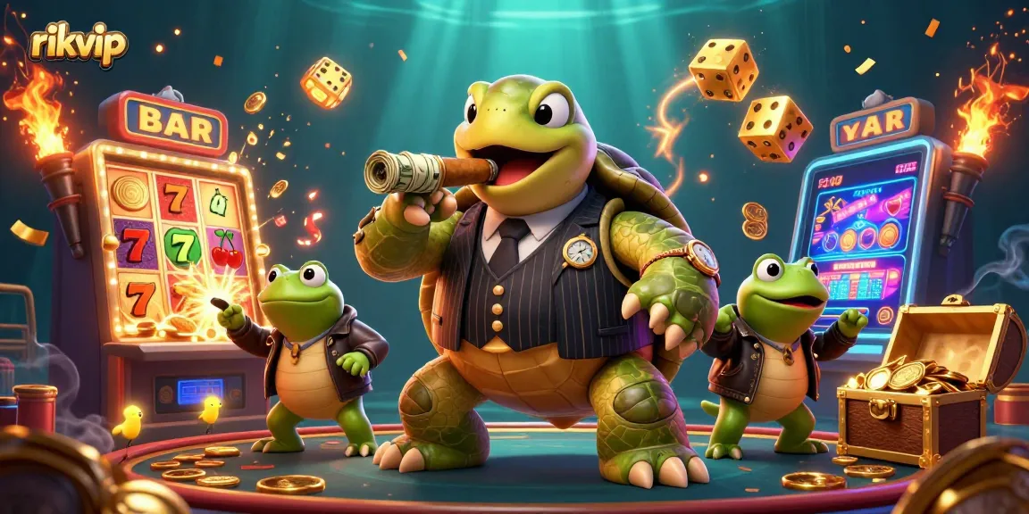 Explore winning strategies with rikvip's vibrant casino action featuring a snapping turtle mobster.