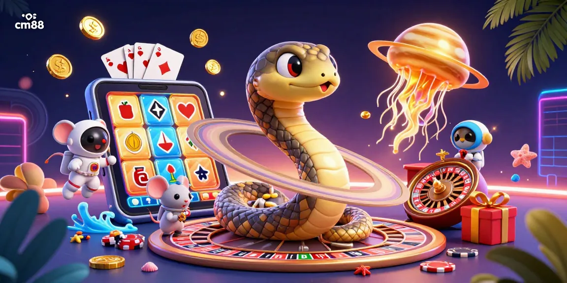 Experience thrilling gameplay with cm88 as astronaut mice bet on Saturn's roulette rings, surrounded by vibrant casino elements.
