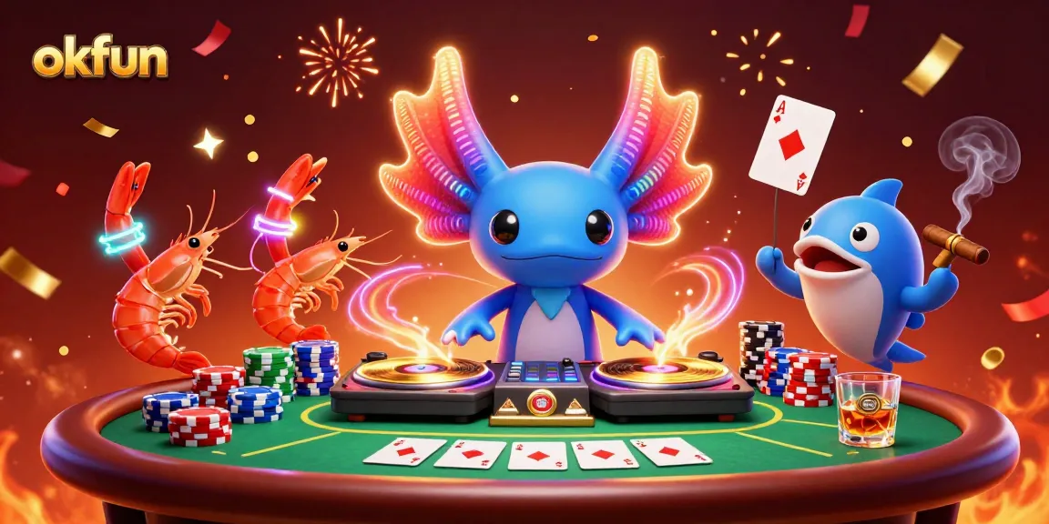 Win exciting prizes at okfun with vibrant casino action featuring playful creatures and colorful game elements.