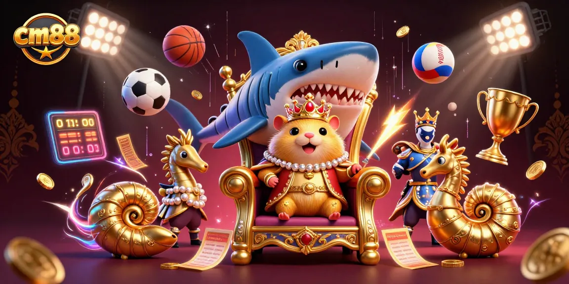 Experience thrilling gameplay at cm88 with vibrant 3D casino illustration featuring a hamster king and dynamic sports betting elements.