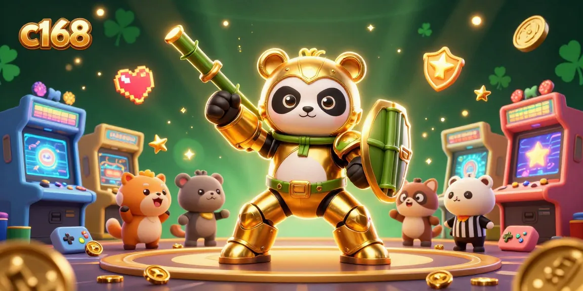 Experience thrilling gameplay with c168's vibrant casino scene featuring a mech-suit panda and dynamic gaming elements.
