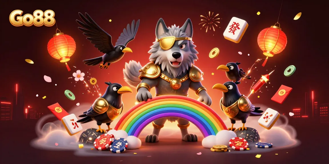 Experience Go88 through this vibrant, detailed illustration showcasing mythical elements and casino themes.