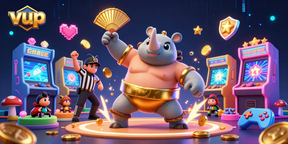 Experience thrilling wins with vup's sumo beetle champion in a vibrant 3D casino world.