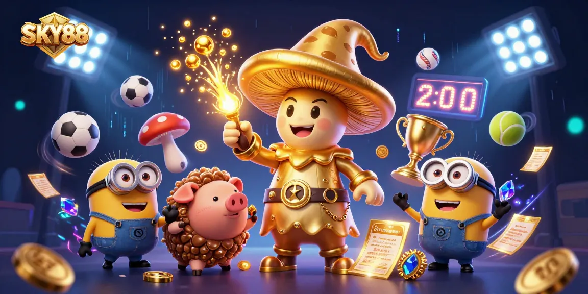 Experience the exciting world of SKY88 casino gaming with vibrant characters and dynamic betting action.
