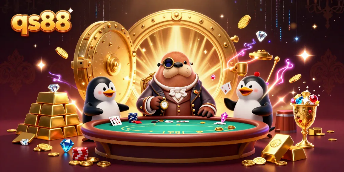 Engage with qs88 at an underwater poker table surrounded by treasure and dynamic casino elements.
