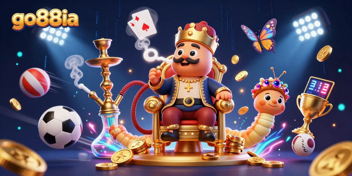 Go88ia captivates players with a vivid 3D illustration showcasing dynamic sports betting elements and a whimsical caterpillar character.