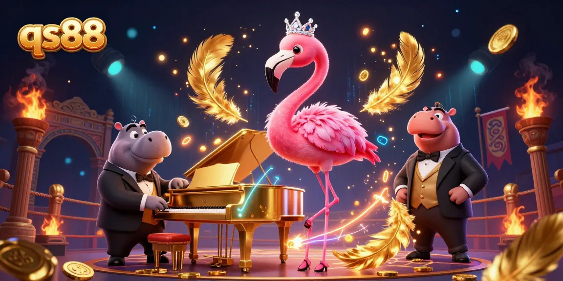 Engage with the vibrant qs88 casino experience featuring a flamingo singer and hippo bassist in a lively scene.