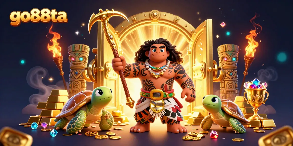 Engage with go88ta's captivating adventure featuring the majestic demigod hawk amidst treasures in a vibrant 3D illustration.