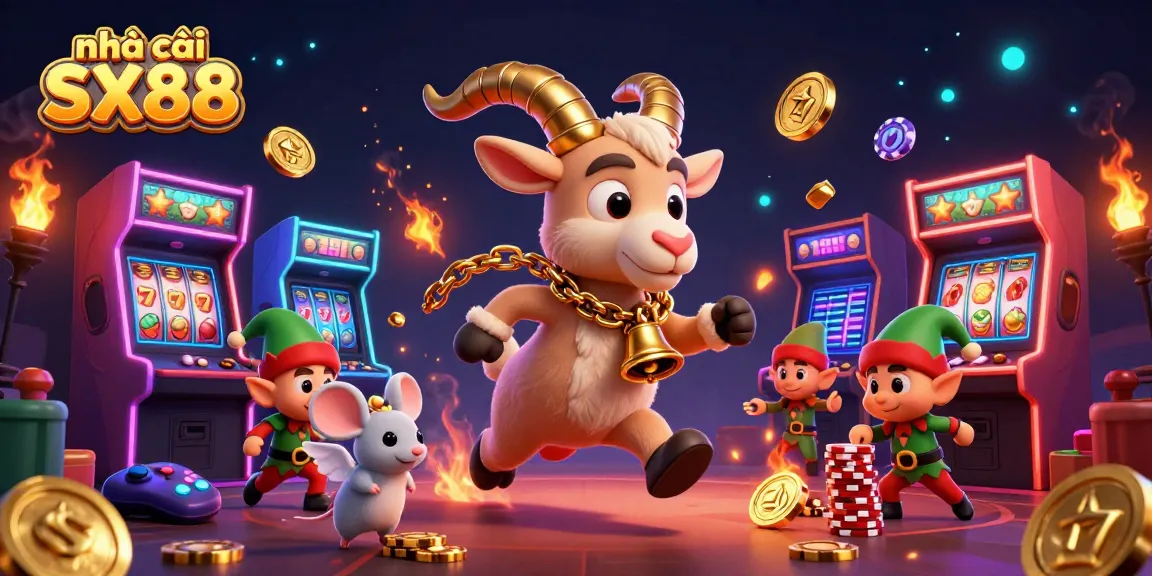 Experience the exciting games at nhà cái SX88 with a lively 3D casino scene, showcasing playful characters.