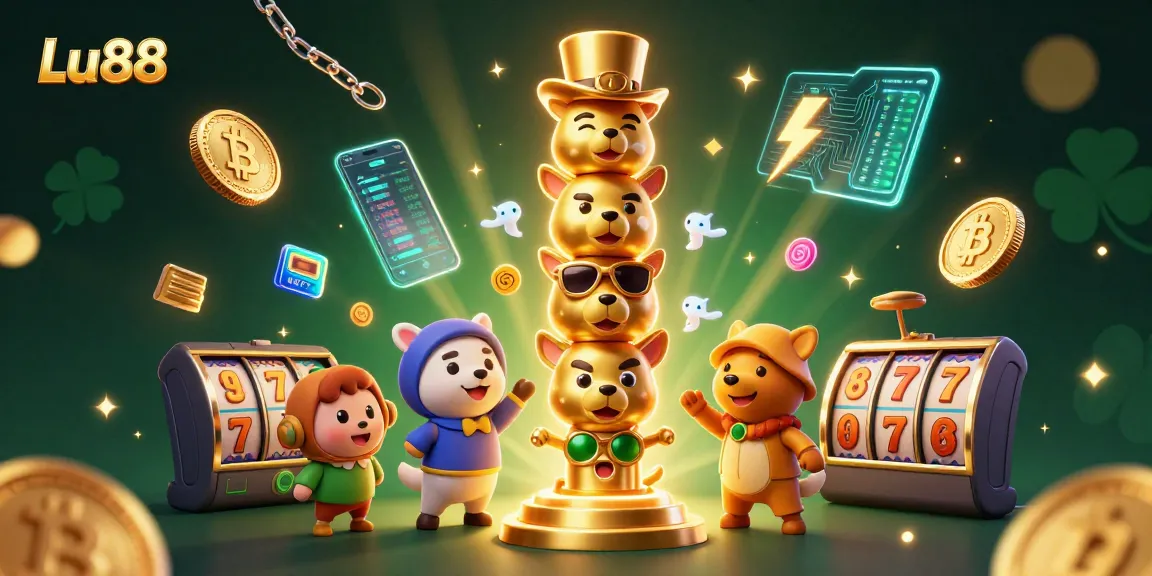 Experience the thrills of Lu88 with golden totem poles and vibrant slot game features in this dynamic casino scene.