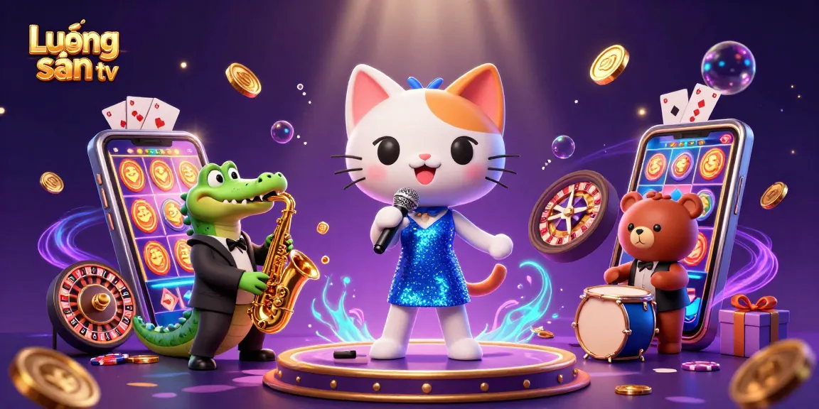 Lương sơn tv showcases a lively 3D cartoon scene of vibrant characters engaging with casino elements while enjoying exciting slot games.