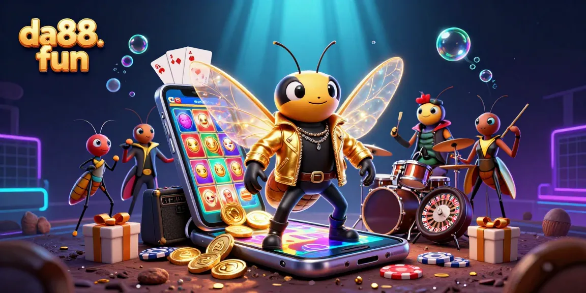 Experience thrilling gaming action with da88. fun as the rock star cicada shines brightly amidst a vibrant casino landscape.