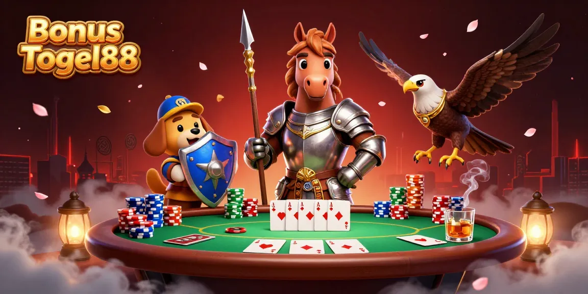 Play games with Bonus Togel88 and enjoy an exciting poker scene surrounded by vibrant casino elements.
