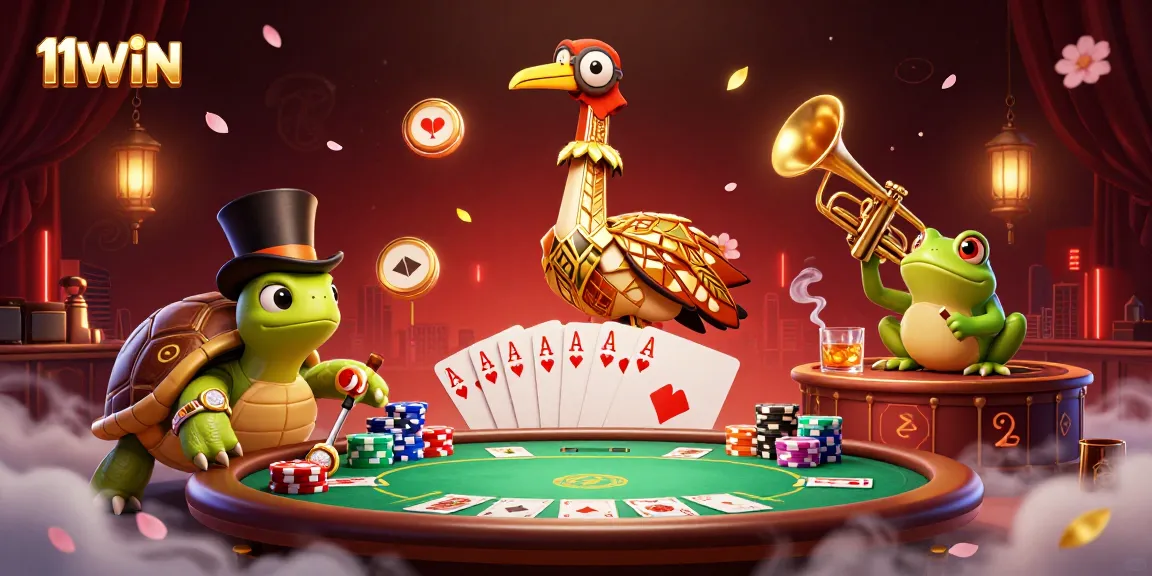 Engage with 11WIN through a vibrant casino scene featuring a stylish speakeasy setting.