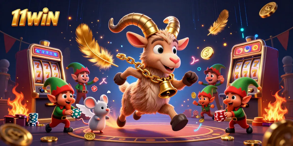 11WIN showcases a festive holiday-horror casino scene with Krampus and animated characters engaging players.
